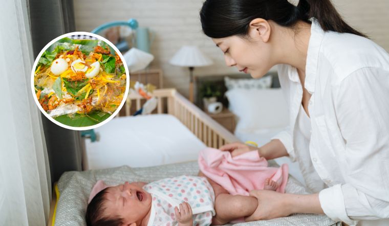 Mẹ đang cho con bú ăn bánh tráng trộn có được không?