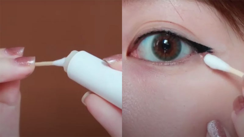 Dùng tay hoặc bông tẩy trang để xoá đi vết eyeliner