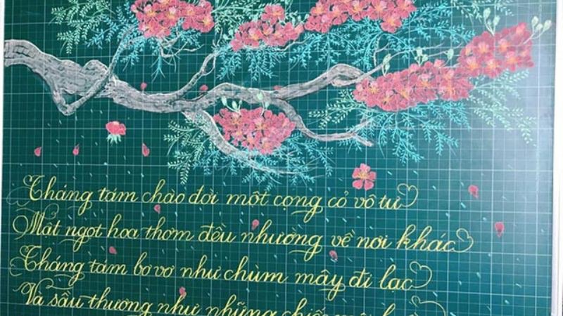 Hoa phượng vẽ tay và thơ