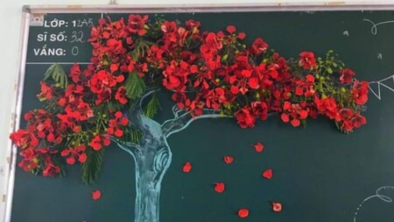 Trang trí bảng bằng hoa phượng