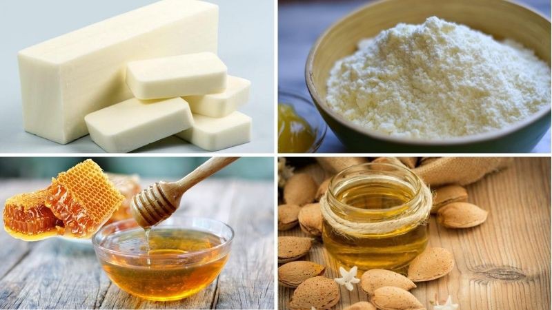 Nguyên liệu chuẩn bị làm xà phòng từ sữa dê và mật ong