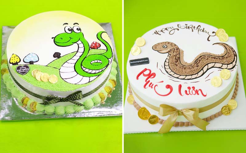 Bánh sinh nhật con rắn ngộ nghĩnh dành cho người tuổi tỵ
