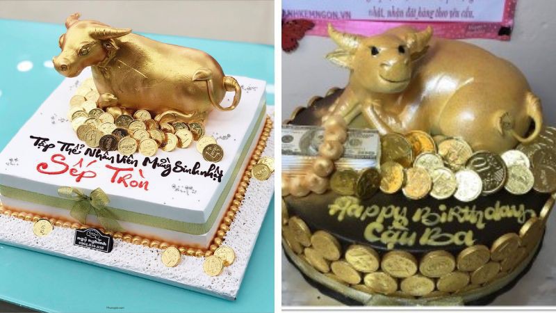 Bánh sinh nhật con trâu vàng mạnh mẽ