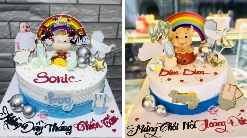 Bánh sinh nhật con trâu 2 tầng cho em bé