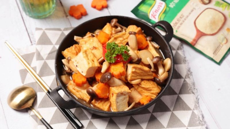 Đậu hũ om nấm linh chi