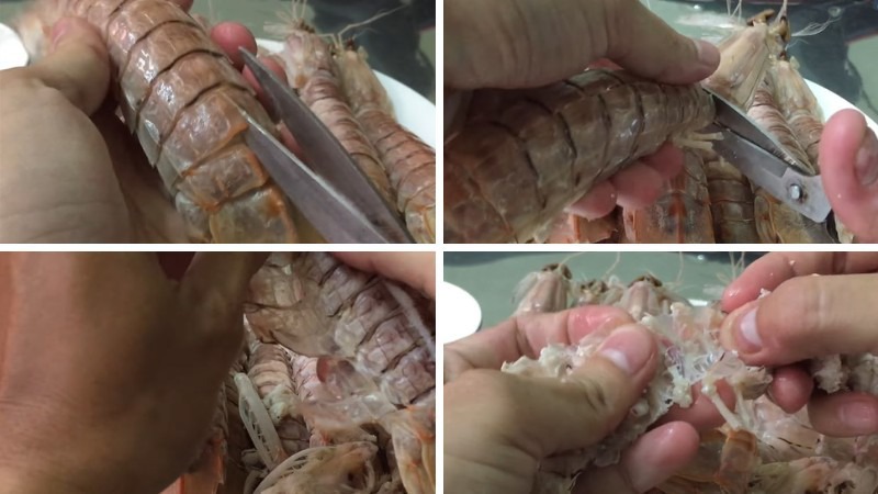 Bóc vỏ tôm tích bằng kéo