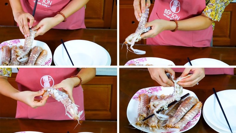 Bóc vỏ tôm tích bằng đũa