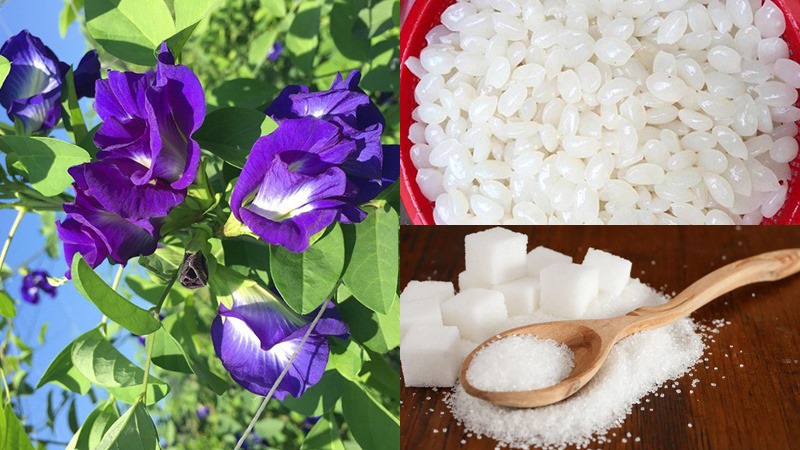 Nguyên liệu cho món hạt đác rim hoa đậu biếc