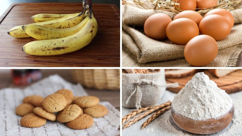 Nguyên liệu làm bánh pudding chuối
