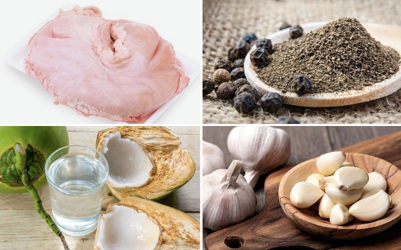 Nguyên liệu làm món bao tử heo kho tiêu