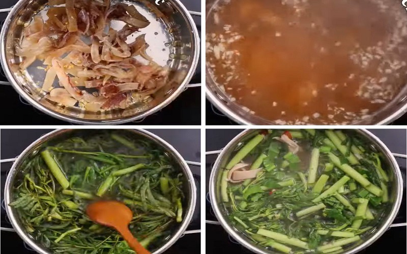 Làm canh rau nhút nấu khô mực