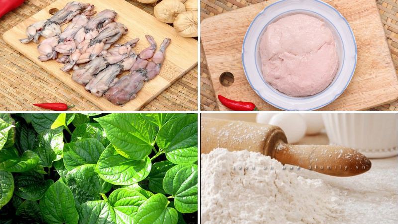 Nguyên liệu làm món chả ếch lá lốt