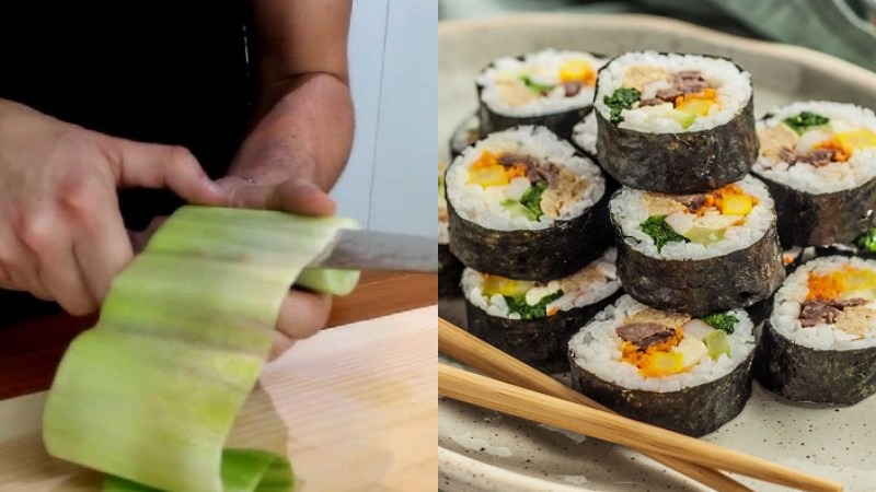 Dùng vỏ dưa leo để cuộn kimbap
