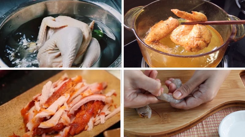 Sơ chế thịt gà, thịt xá xíu và tôm