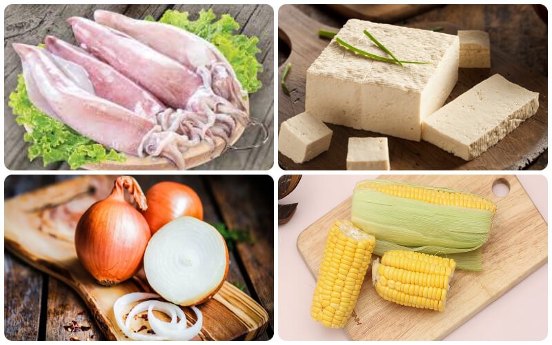 Nguyên liệu làm món mực chiên đậu hũ