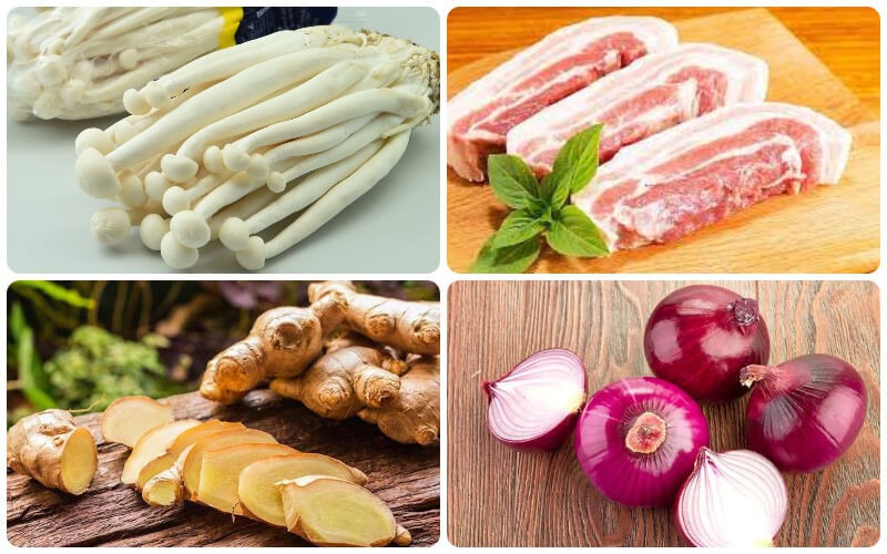 Nguyên liệu làm nấm bạch tuyết xào thịt heo