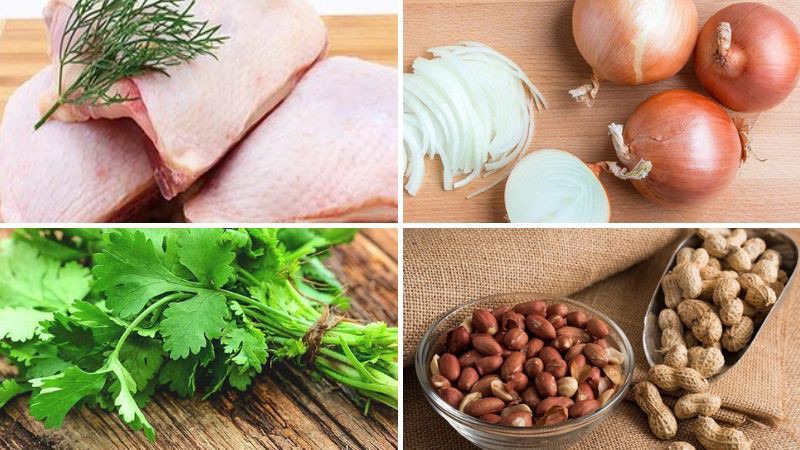 Nguyên liệu làm nộm gà kiểu Hoa