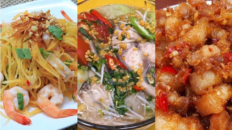 Gỏi đu đủ, canh măng chua cá hú, thịt kho sả ớt