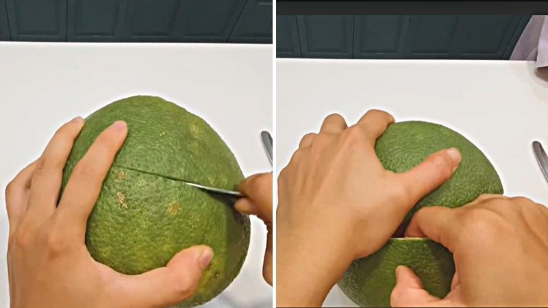 Tách ruột bưởi ra khỏi vỏ