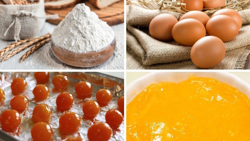 Nguyên liệu làm bánh bông lan mochi trứng muối chà bông