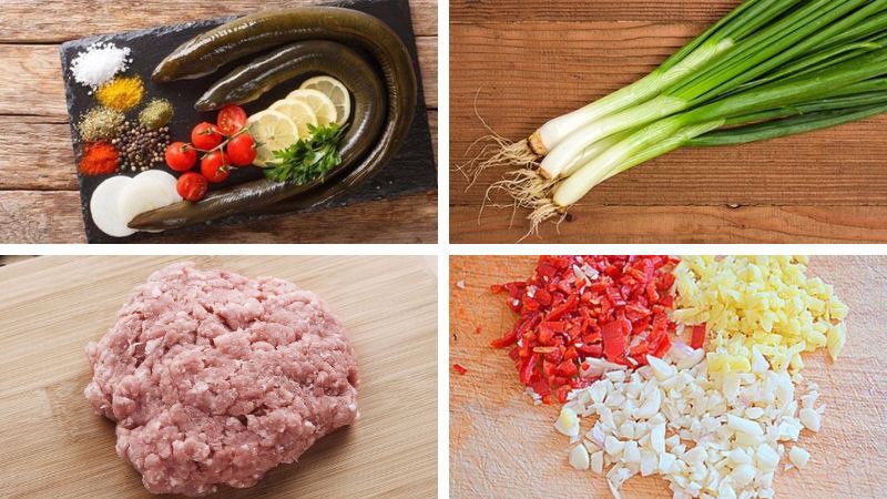 Nguyên liệu làm món lươn cuốn thịt kho