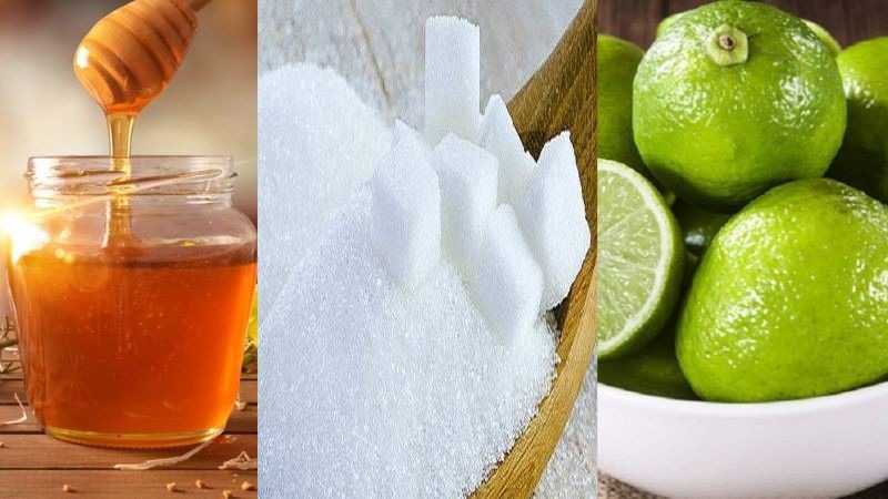 Dưỡng hồng môi bằng hỗn hợp đường, mật ong, chanh, vitamin E
