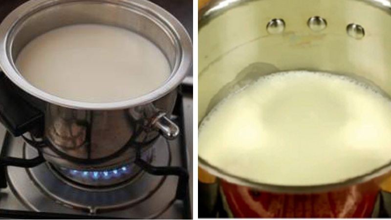 Đun sữa tươi bằng nồi trên bếp