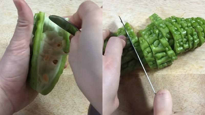 Loại bỏ hạt khổ qua và cắt mỏng