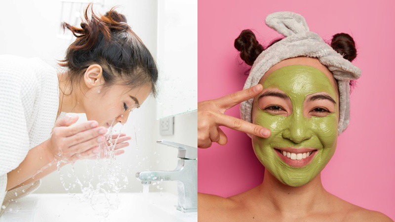 Rửa sạch da mặt và đắp mặt nạ