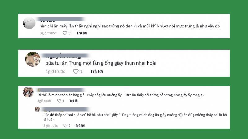 Nhiều người cho biết cảm giác khi ăn mực trứng bất thường