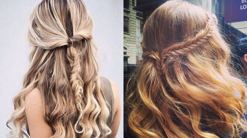 Tóc buộc nửa đầu tết xương cá