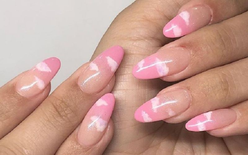 Mẫu nail hồng đám mây hồng dễ thương