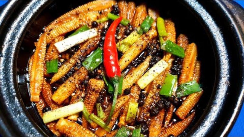 Bắp non kho tiêu