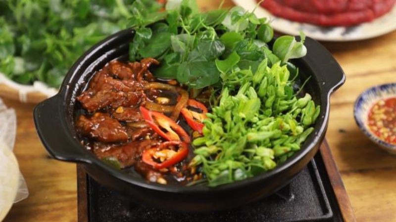 Bò né sốt me rau càng cua