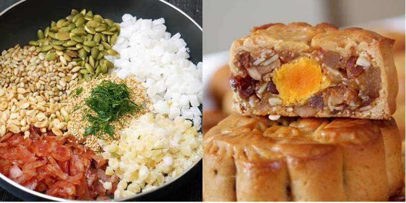 Bánh trung thu truyền thống vốn nhân thập cẩm với nhiều nguyên liệu hòa quyện với nhau
