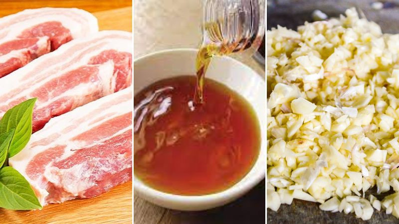 Nguyên liệu làm ba rọi sốt mắm
