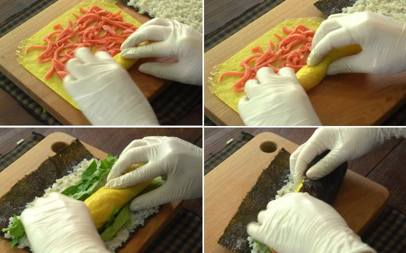 Làm kimbap hoa hồng